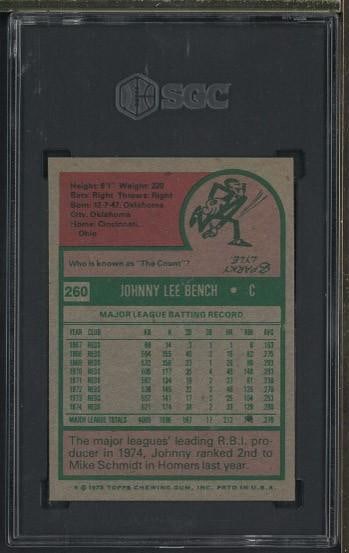 1975 Topps #260 Johnny Bench - 2