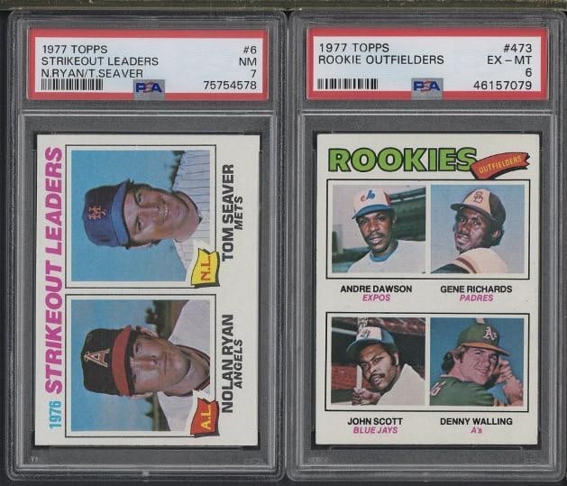 (2) 1977 Topps Cards: (2) 1977 Topps Cards -#6 Strikeout Leaders, PSA NM 7 & #473 Rookie Outfielders, PSA EX-MT 6