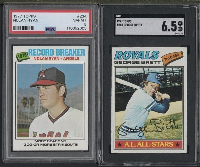 (2) 1977 Topps Cards: (2) 1977 Topps Cards -#234 Nolan Ryan, PSA NM-MT 8 & #580 George Brett, SGC EX-NM+ 6.5