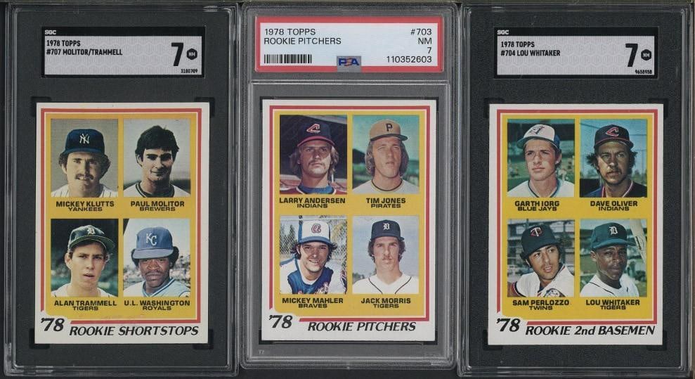 (3) 1978 Topps Cards: (3) 1978 Topps Cards -#703 Rookie Pitchers, PSA NM 7; #704 Rookie 2nd Basemen, SGC NM 7 & #707 Rookie Shortstops, SGC NM 7
