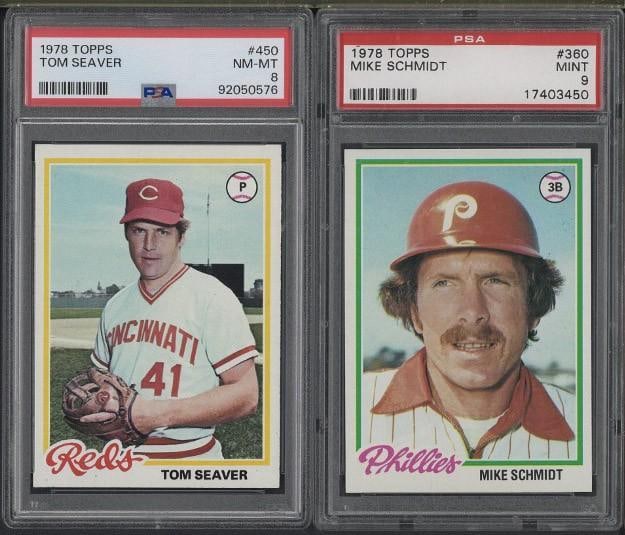 (2) 1978 Topps Cards: (2) 1978 Topps Cards -#450 Tom Seaver, PSA NM-MT 8 & #360 Mike Schmidt, PSA Mint 9