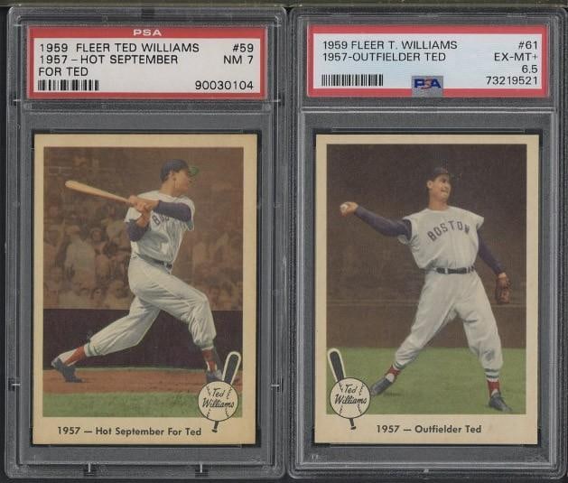 (2) 1959 Fleer Ted Williams Cards: (2) 1959 Fleer Ted Williams Cards -#59 - Hot September for Ted, PSA NM 7 & #61 - Outfielder Ted, PSA EX-MT+ 6.5