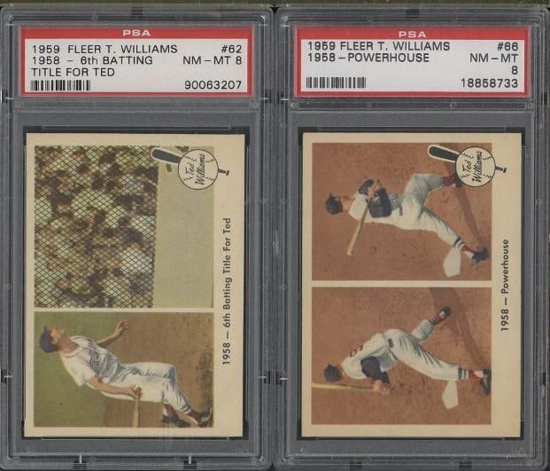 (2) 1959 Fleer Ted Williams Cards: (2) 1959 Fleer Ted Williams Cards -#62 - 6th Batting Title for Ted, PSA NM-MT 8 & #66 - Powerhouse, PSA NM-MT 8