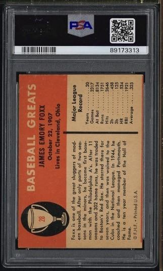 1961 Fleer Baseball Greats #28 Jimmy Foxx - 2