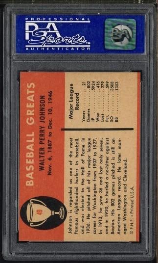1961 Fleer Baseball Greats #49 Walter Johnson - 2