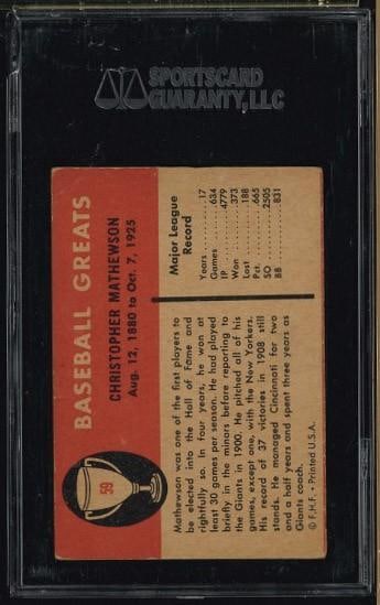 1961 Fleer Baseball Greats #59 Christy Mathewson - 2