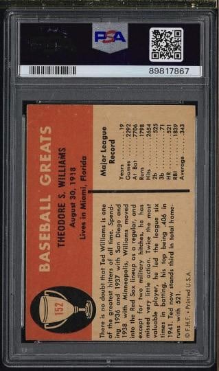 1961 Fleer Baseball Greats #152 Ted Williams - 2