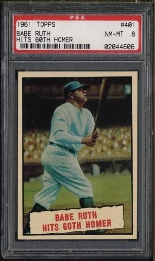 1961 Topps Baseball Thrills #401 Babe Ruth Hits 60th Homer: 1961 Topps Baseball Thrills #401 Babe Ruth Hits 60th Homer -PSA NM-MT 8