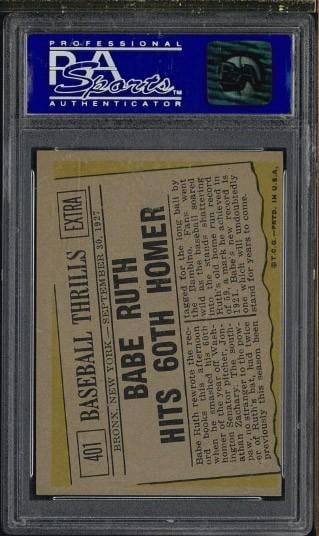 1961 Topps Baseball Thrills #401 Babe Ruth Hits 60th Homer - 2
