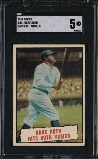 1961 Topps Baseball Thrills #401 Babe Ruth Hits 60th Homer: 1961 Topps Baseball Thrills #401 Babe Ruth Hits 60th Homer -SGC EX 5