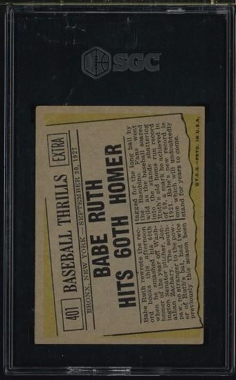 1961 Topps Baseball Thrills #401 Babe Ruth Hits 60th Homer - 2