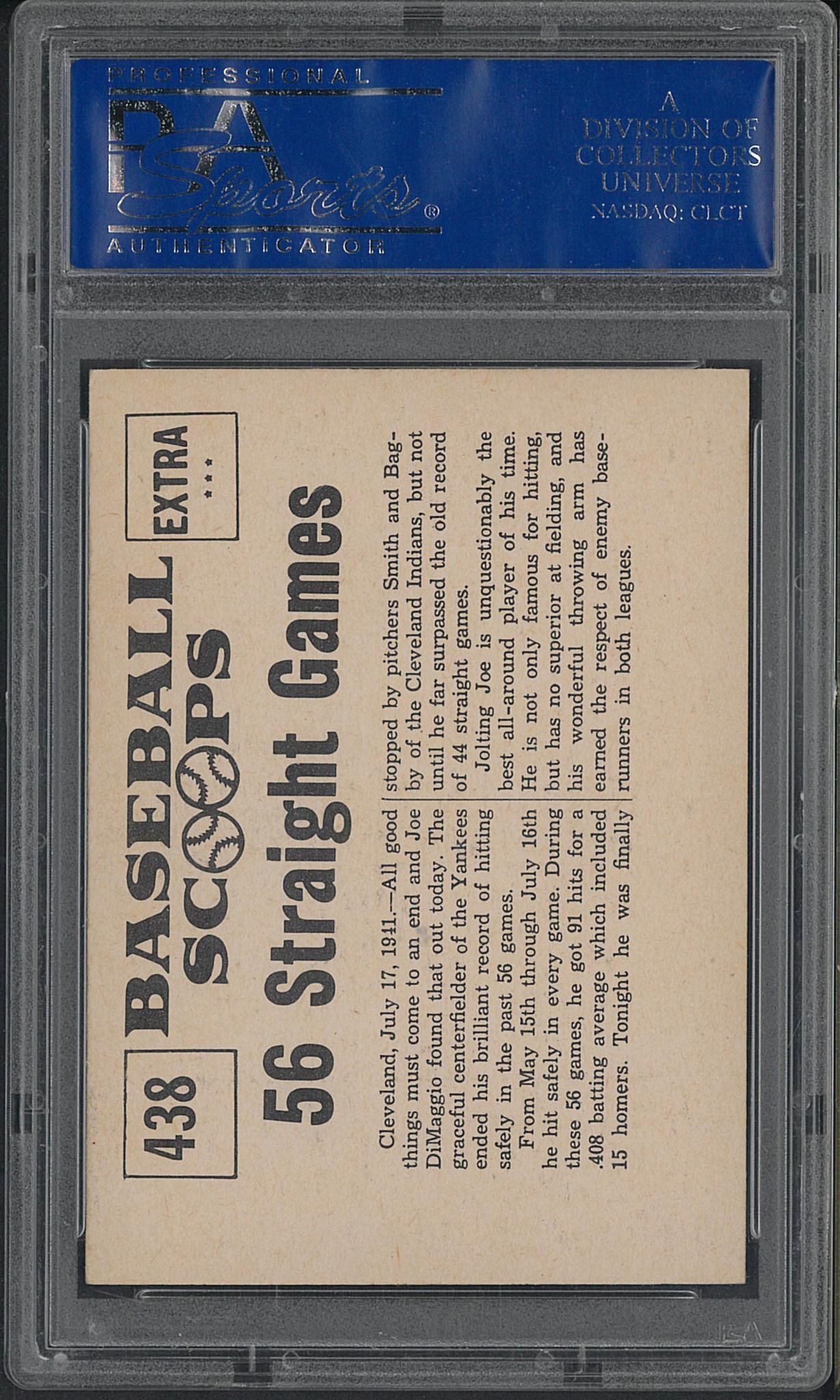 1961 Nu-Card Scoops #438 Joe Dimaggio Hits in 56 Straight Games - 2