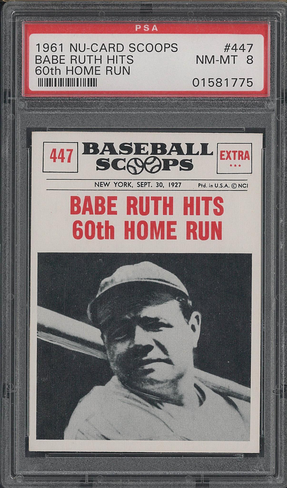 1961 Nu-Card Scoops #447 Babe Ruth Hits 60th Home Run: 1961 Nu-Card Scoops #447 Babe Ruth Hits 60th Home Run -PSA NM-MT 8