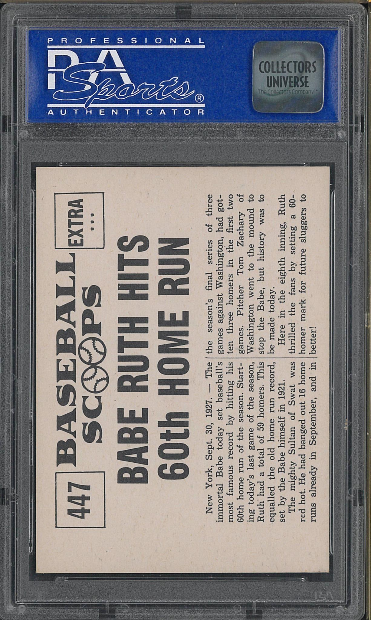 1961 Nu-Card Scoops #447 Babe Ruth Hits 60th Home Run - 2