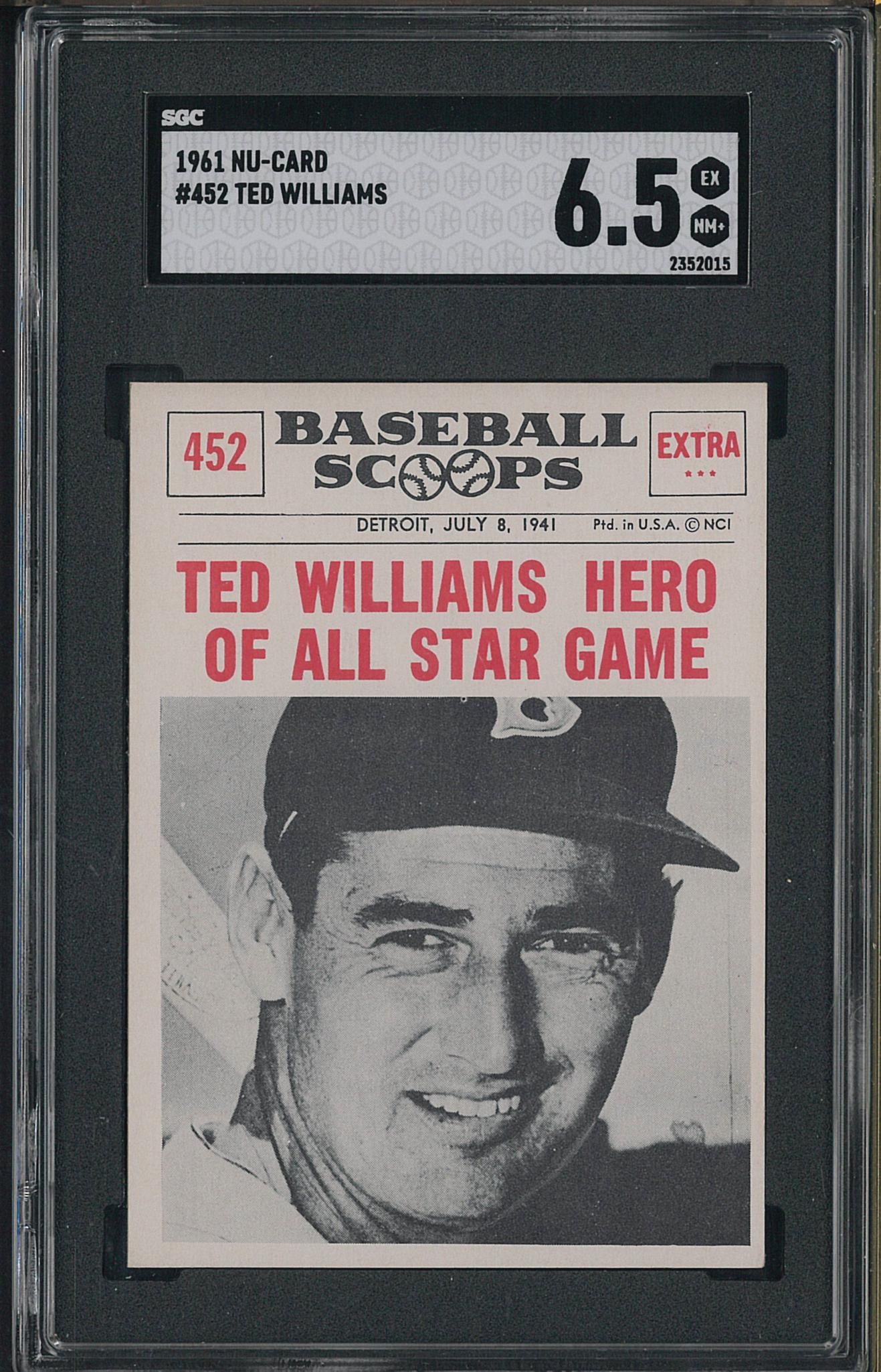 1961 Nu-Card Scoops #452 Ted Williams Hero of All Star Game (1 of 2)