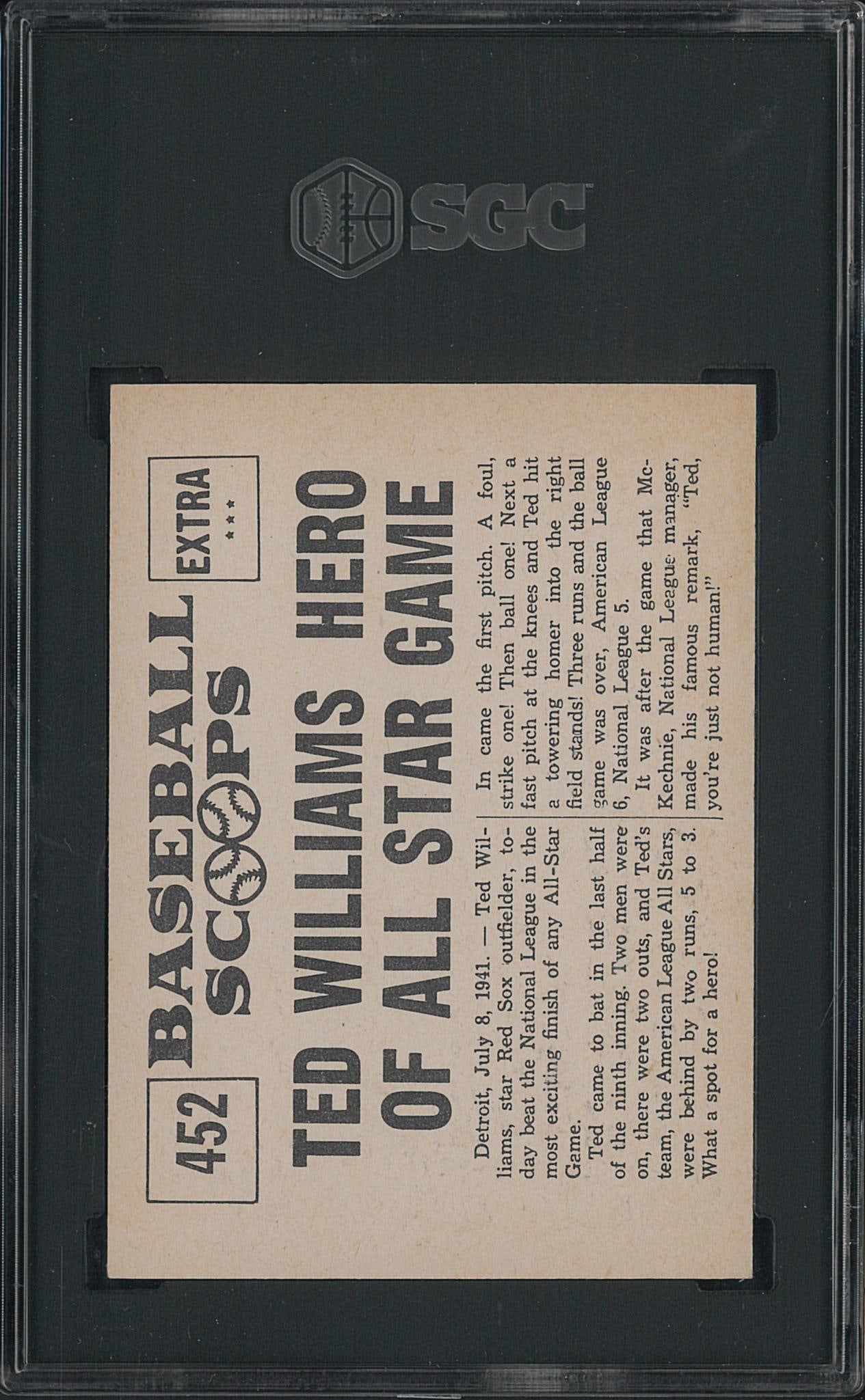 1961 Nu-Card Scoops #452 Ted Williams Hero of All Star Game - 2
