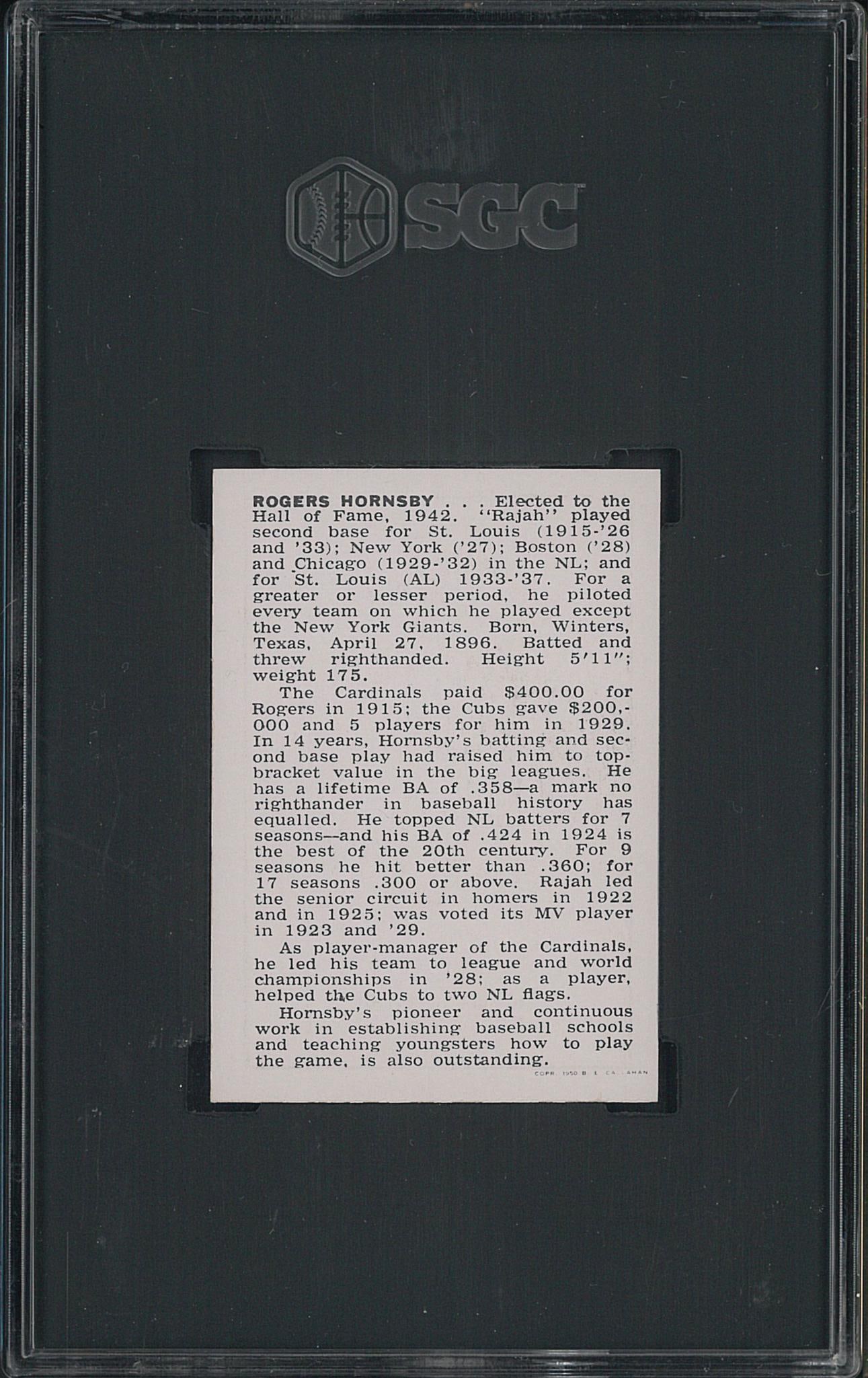 1950 Callahan HOF Rogers Hornsby - 2