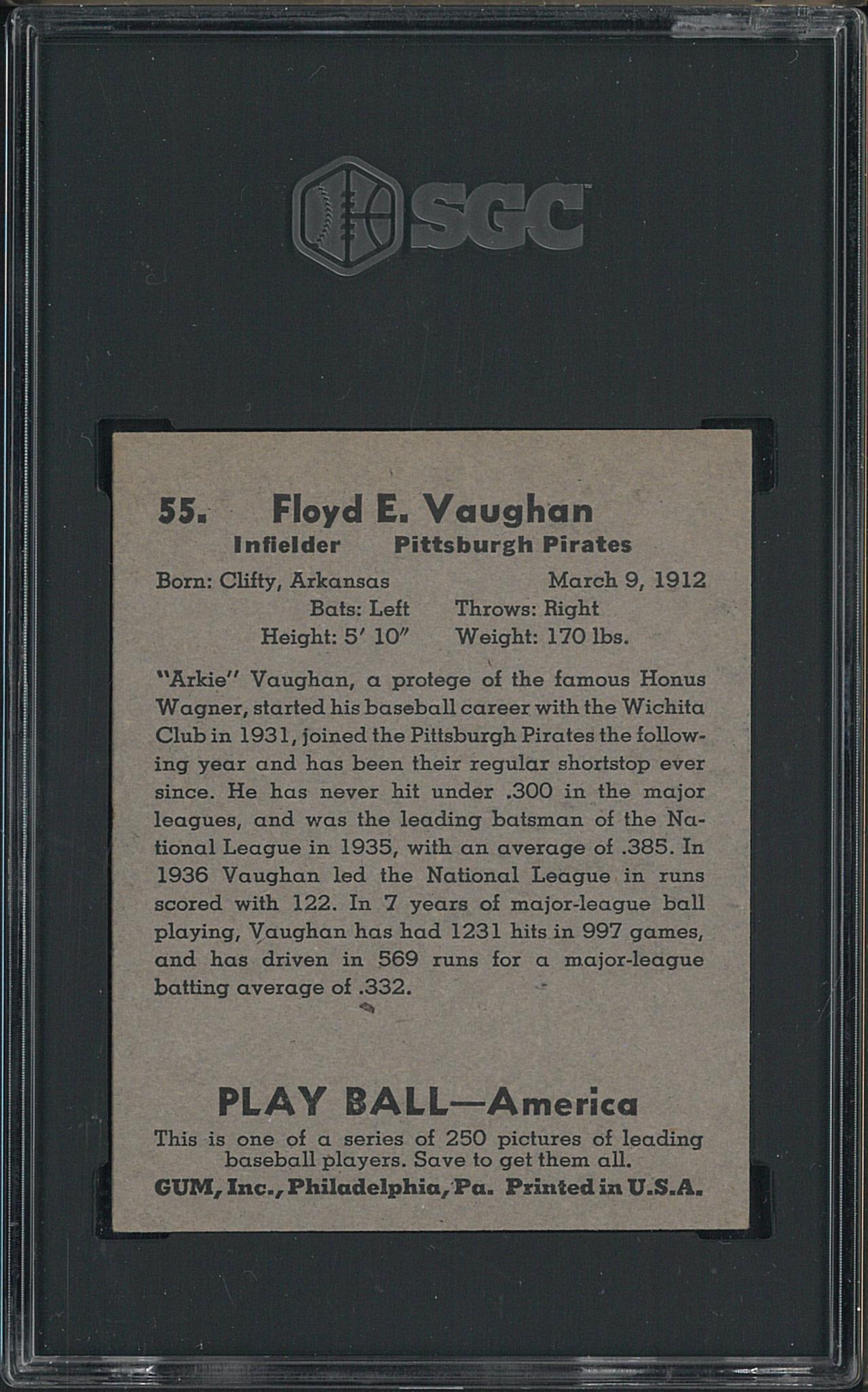 1939 Play Ball #55 "Arkie" Vaughan - 2