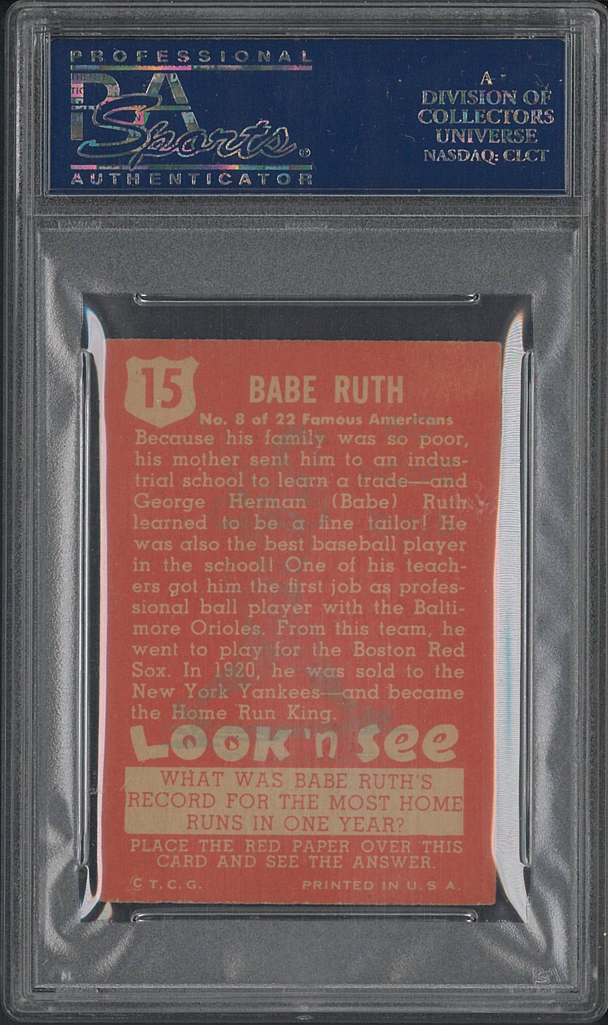 1952 Topps Look 'N See #15 Babe Ruth - 2