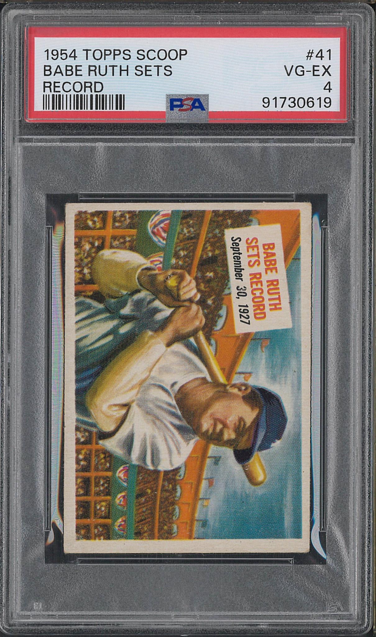 1954 Topps Scoop #41 Babe Ruth Sets Record: 1954 Topps Scoop #41 Babe Ruth Sets Record -PSA VG-EX 4