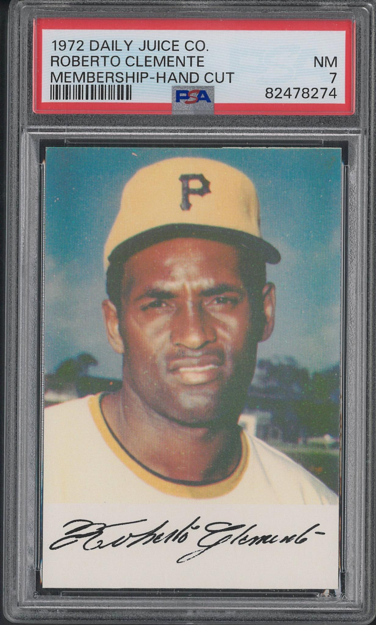 1972 Daily Juice Co. Roberto Clemente Membership: 1972 Daily Juice Co. Roberto Clemente Membership -PSA NM 7