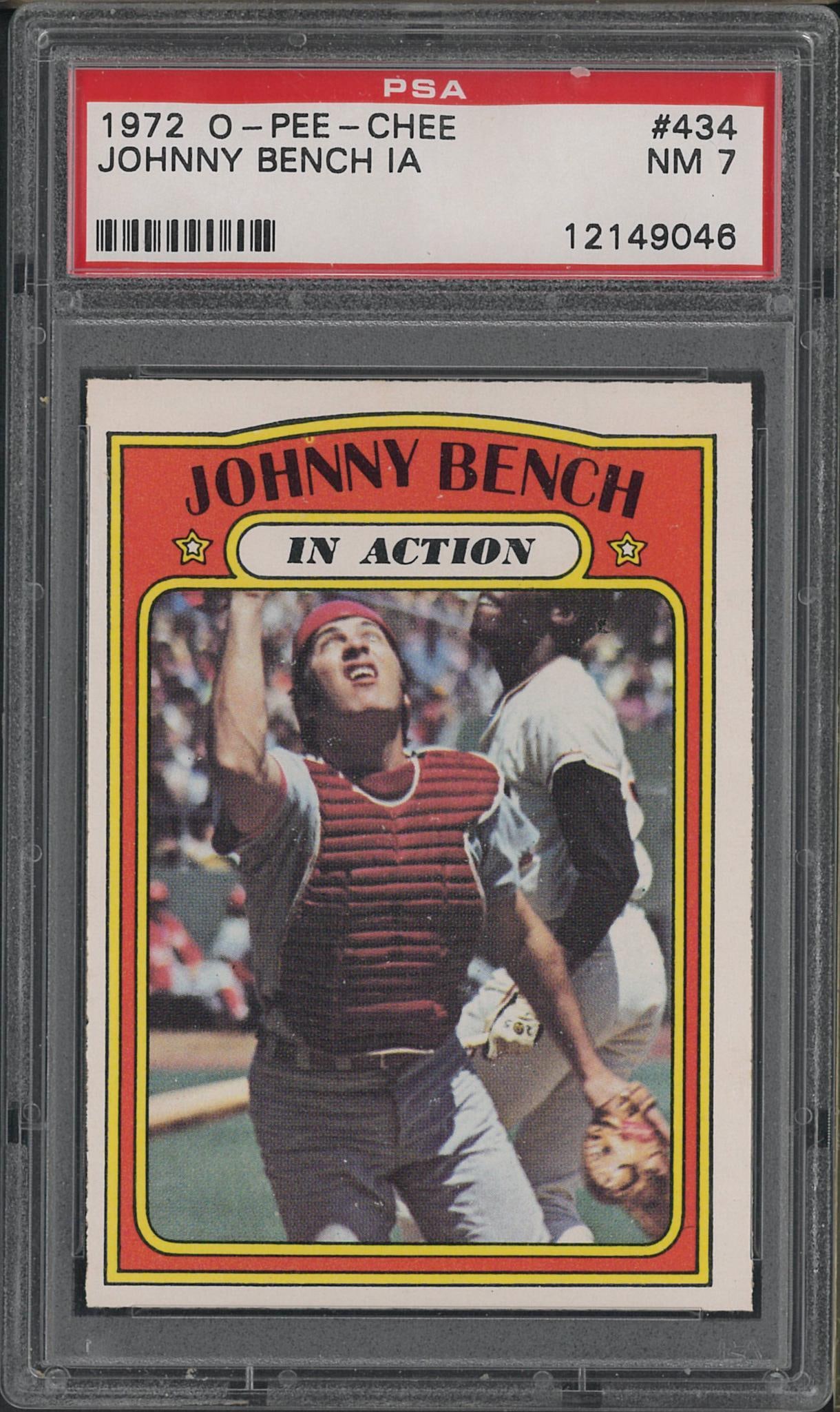 1972 O-Pee-Chee #434 Johnny Bench In Action: 1972 O-Pee-Chee #434 Johnny Bench In Action -PSA NM 7