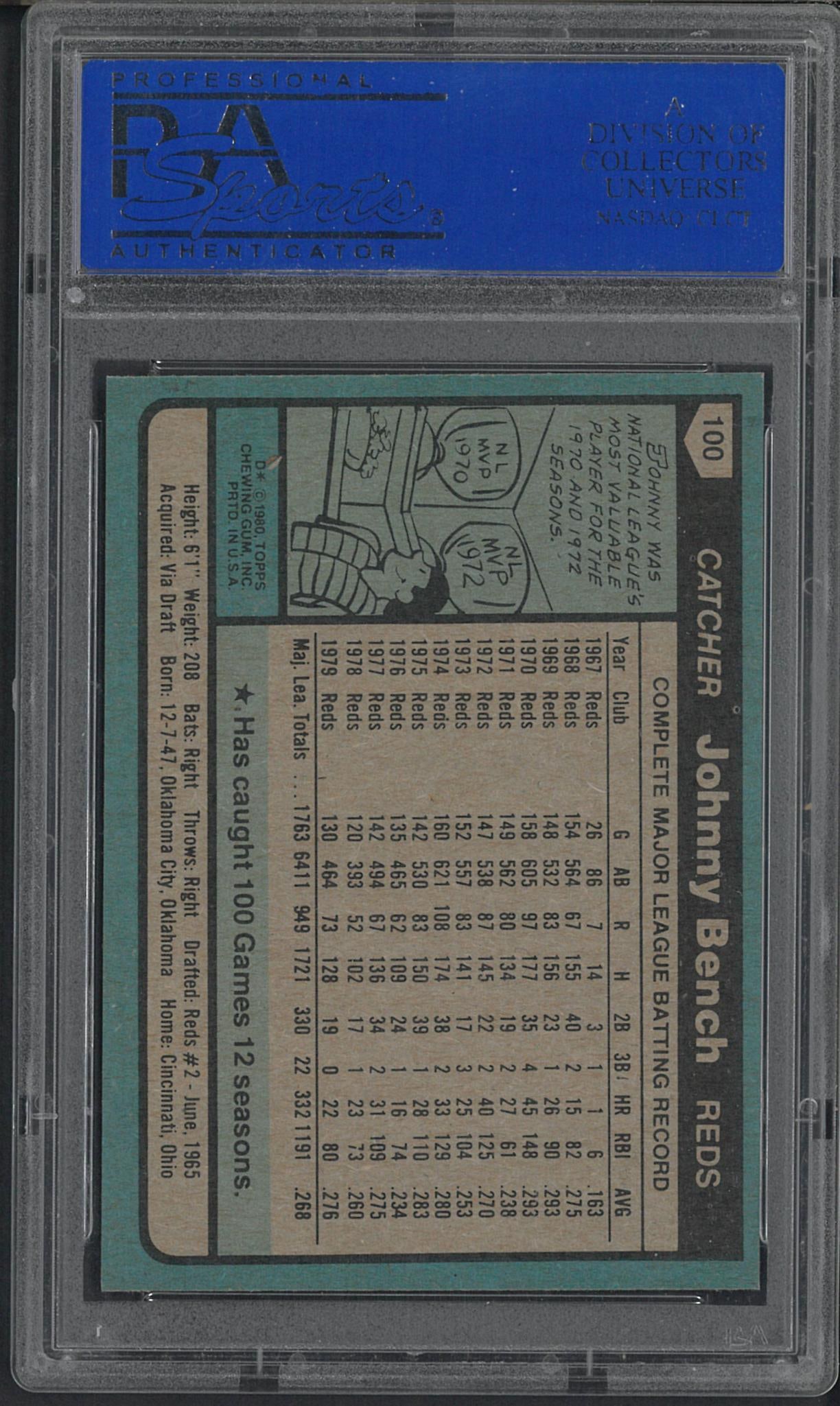 1980 Topps #100 Johnny Bench - 2