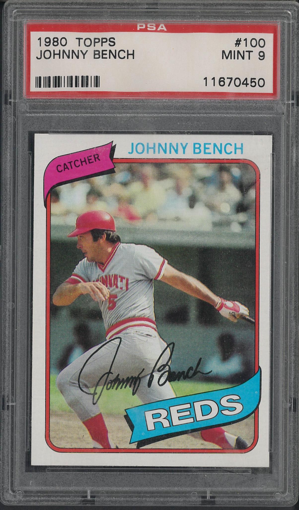 1980 Topps #100 Johnny Bench: 1980 Topps #100 Johnny Bench -PSA Mint 9