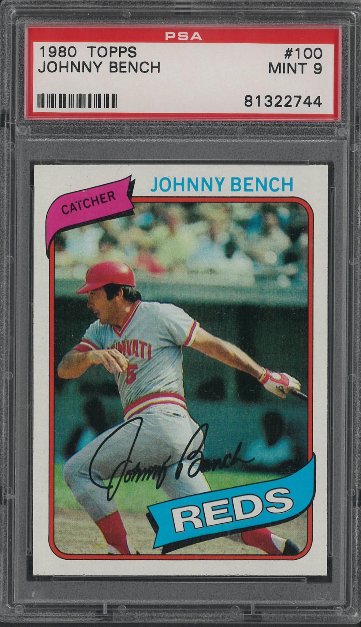 1980 Topps #100 Johnny Bench: 1980 Topps #100 Johnny Bench -PSA Mint 9