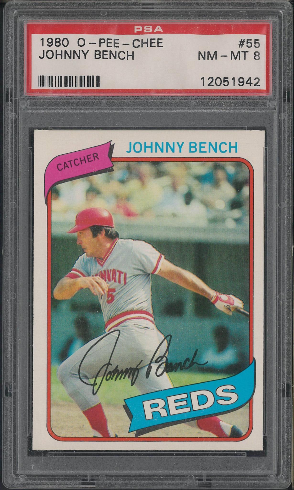 1980 O-Pee-Chee #55 Johnny Bench: 1980 O-Pee-Chee #55 Johnny Bench -PSA NM-MT 8