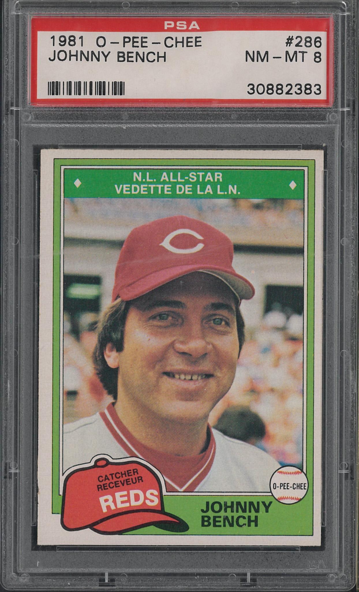 1981 O-Pee-Chee #286 Johnny Bench: 1981 O-Pee-Chee #286 Johnny Bench -PSA NM-MT 8