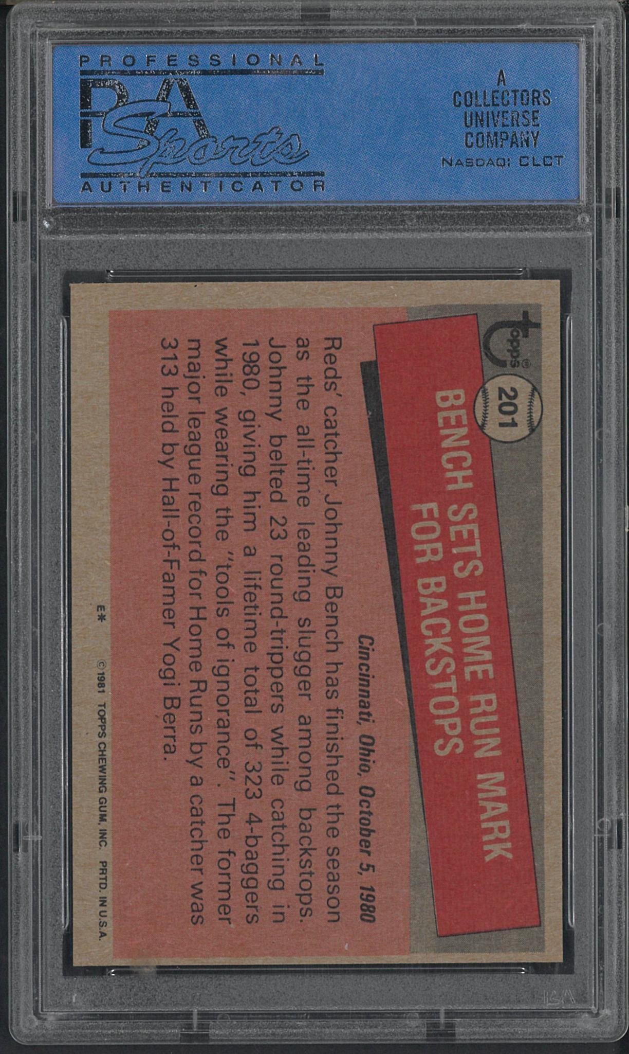 1981 Topps #201 Johnny Bench - 2