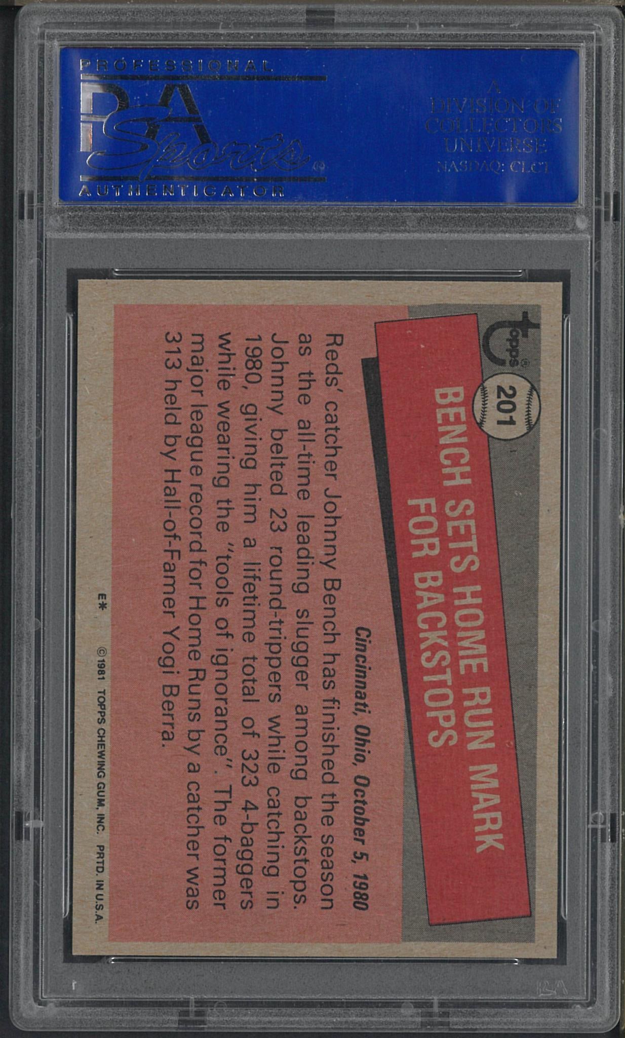 1981 Topps #201 Johnny Bench - 2