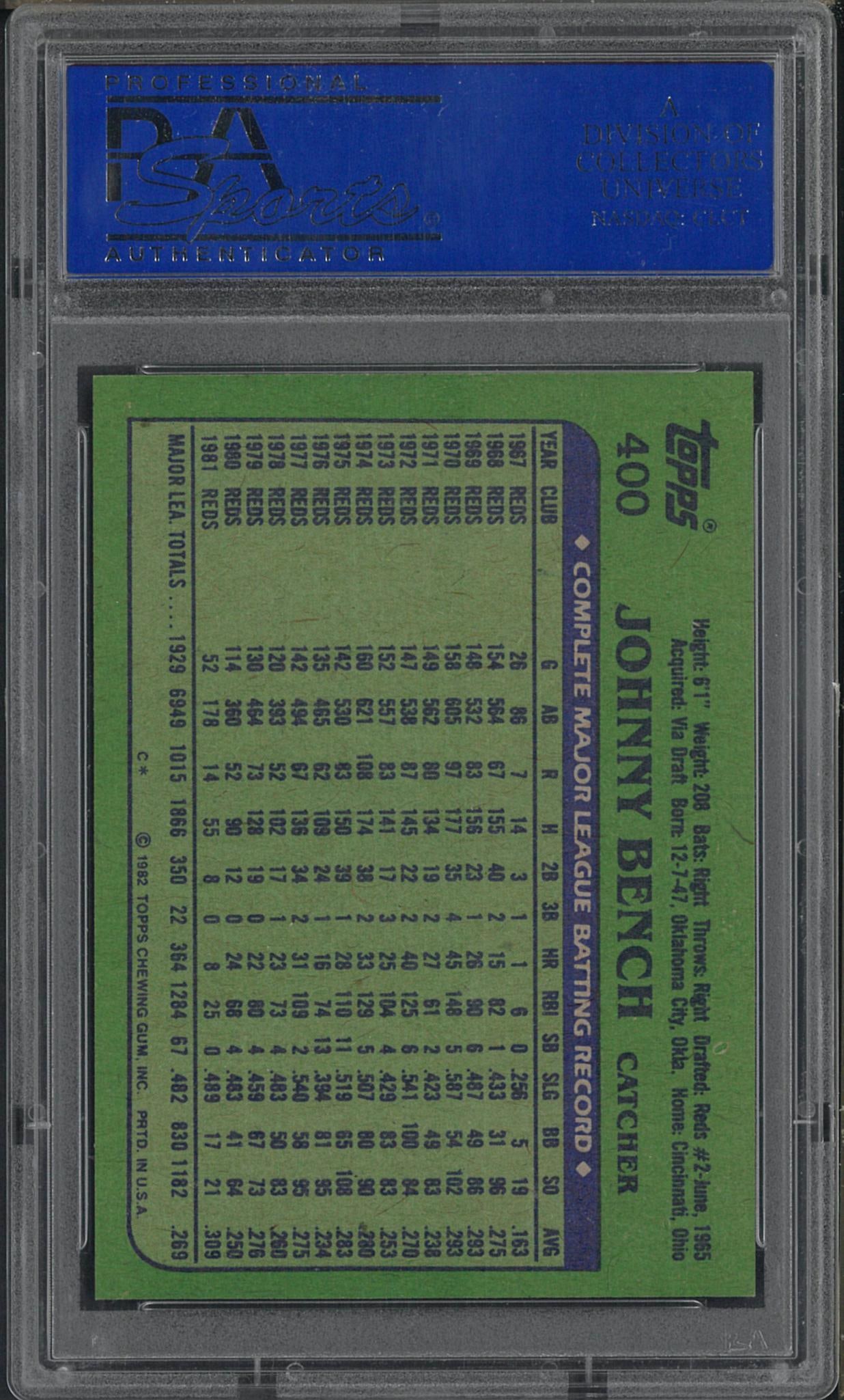 1982 Topps #400 Johnny Bench - 2