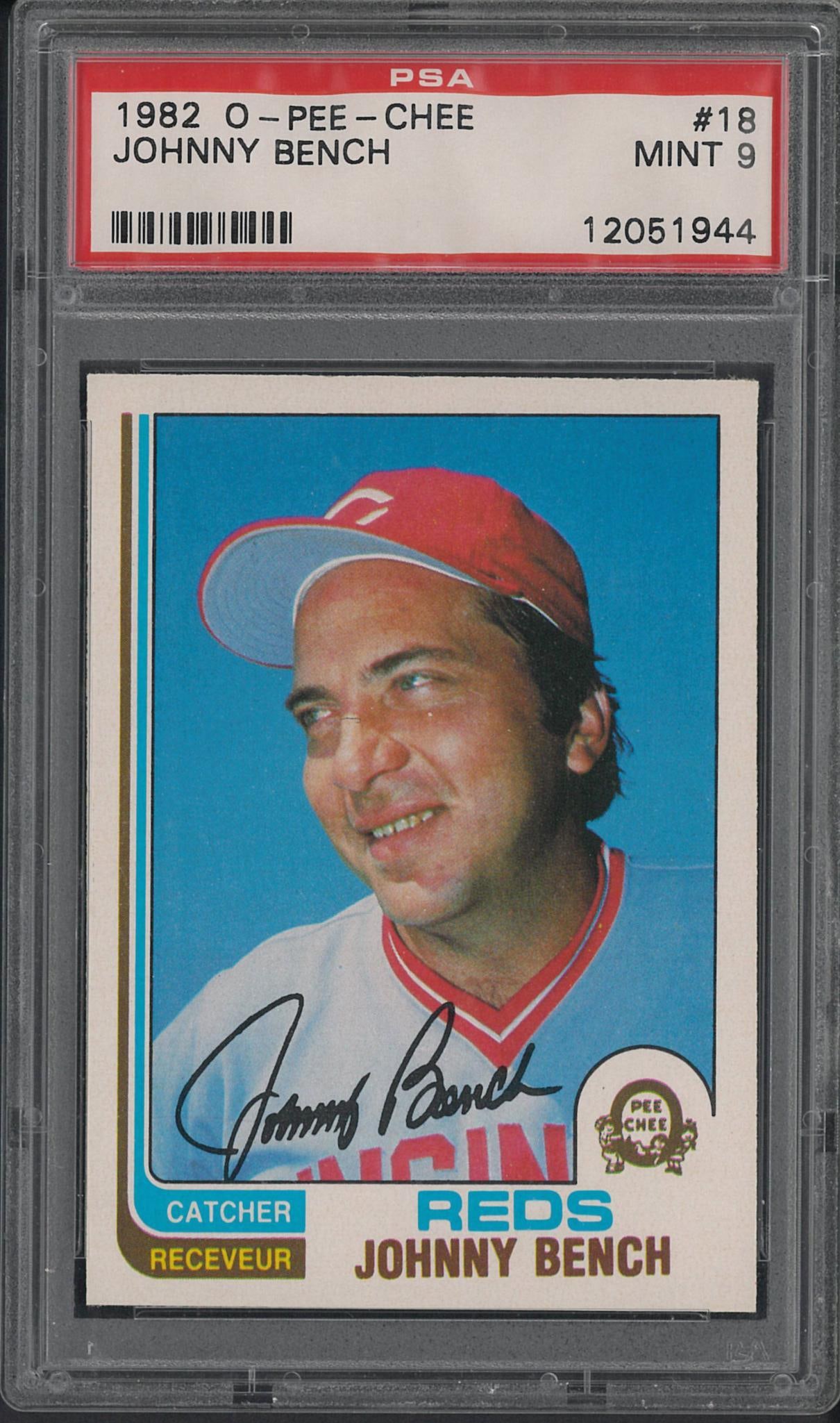 1982 O-Pee-Chee #18 Johnny Bench: 1982 O-Pee-Chee #18 Johnny Bench -PSA Mint 9