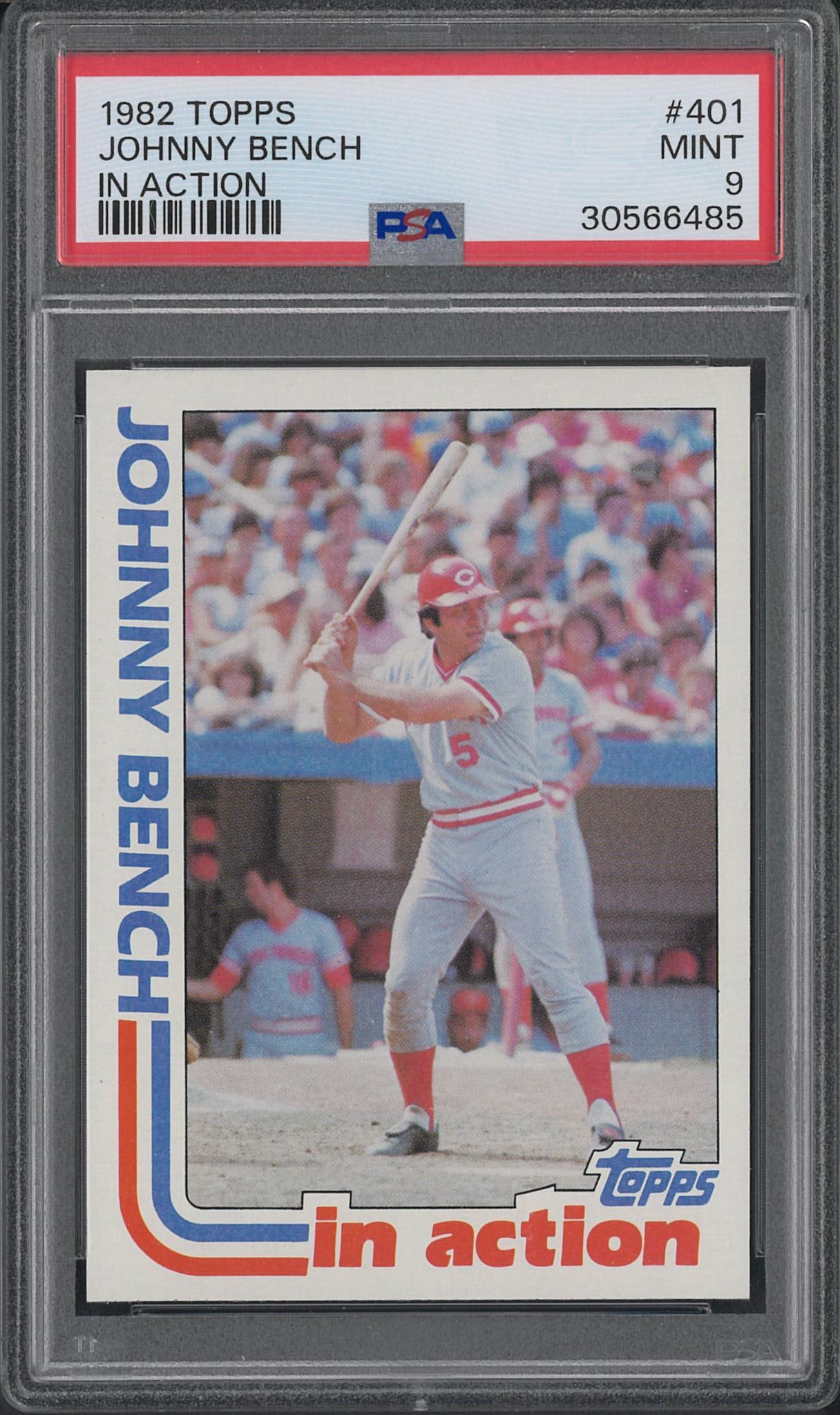 1982 Topps #401 Johnny Bench In Action: 1982 Topps #401 Johnny Bench In Action -PSA Mint 9