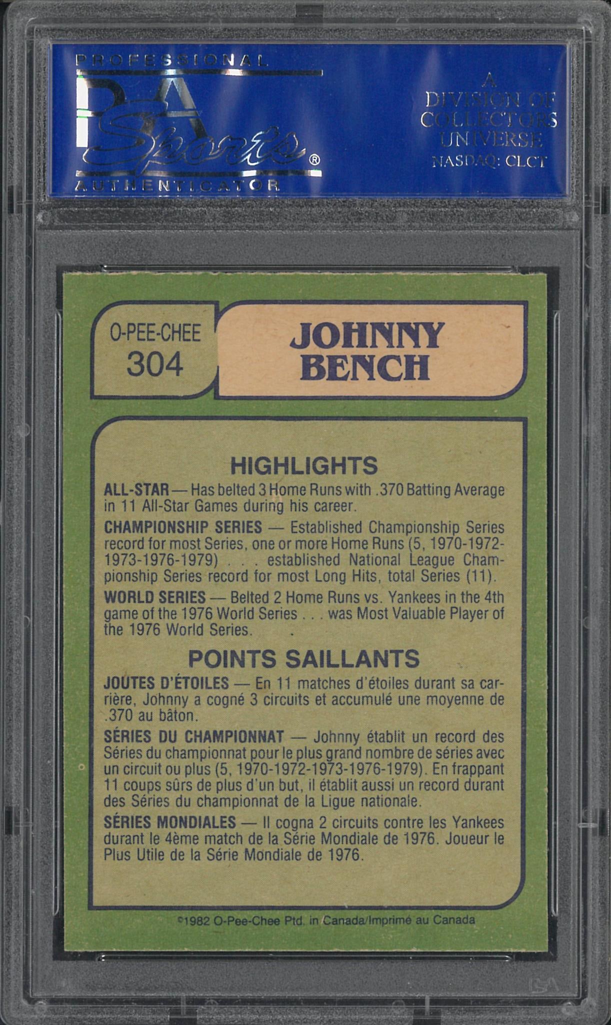 1982 O-Pee-Chee #304 Johnny Bench In Action - 2
