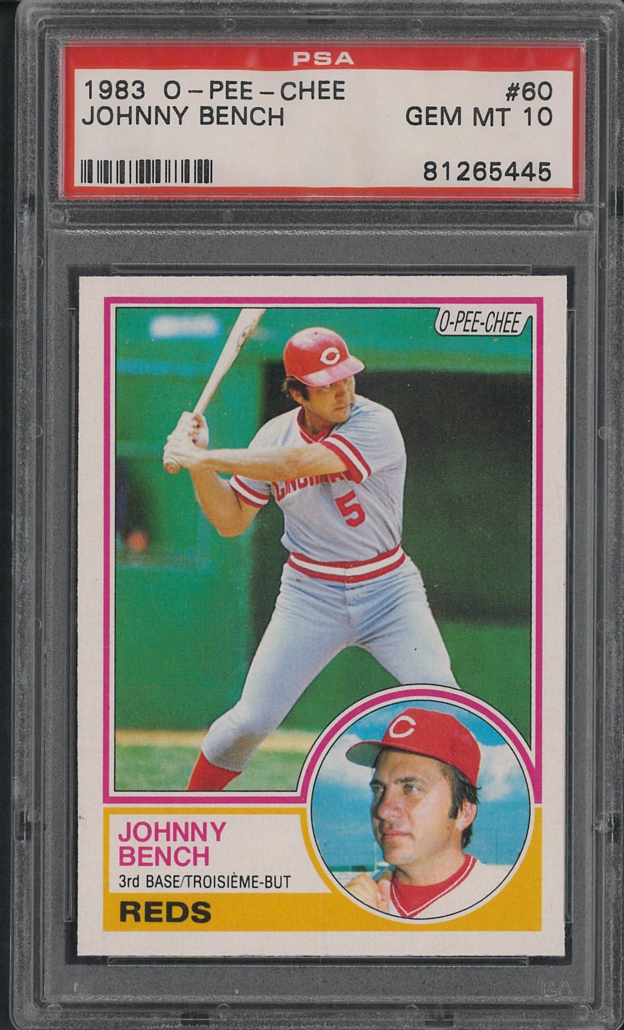 1983 O-Pee-Chee #60 Johnny Bench: 1983 O-Pee-Chee #60 Johnny Bench -PSA Gem MT 10