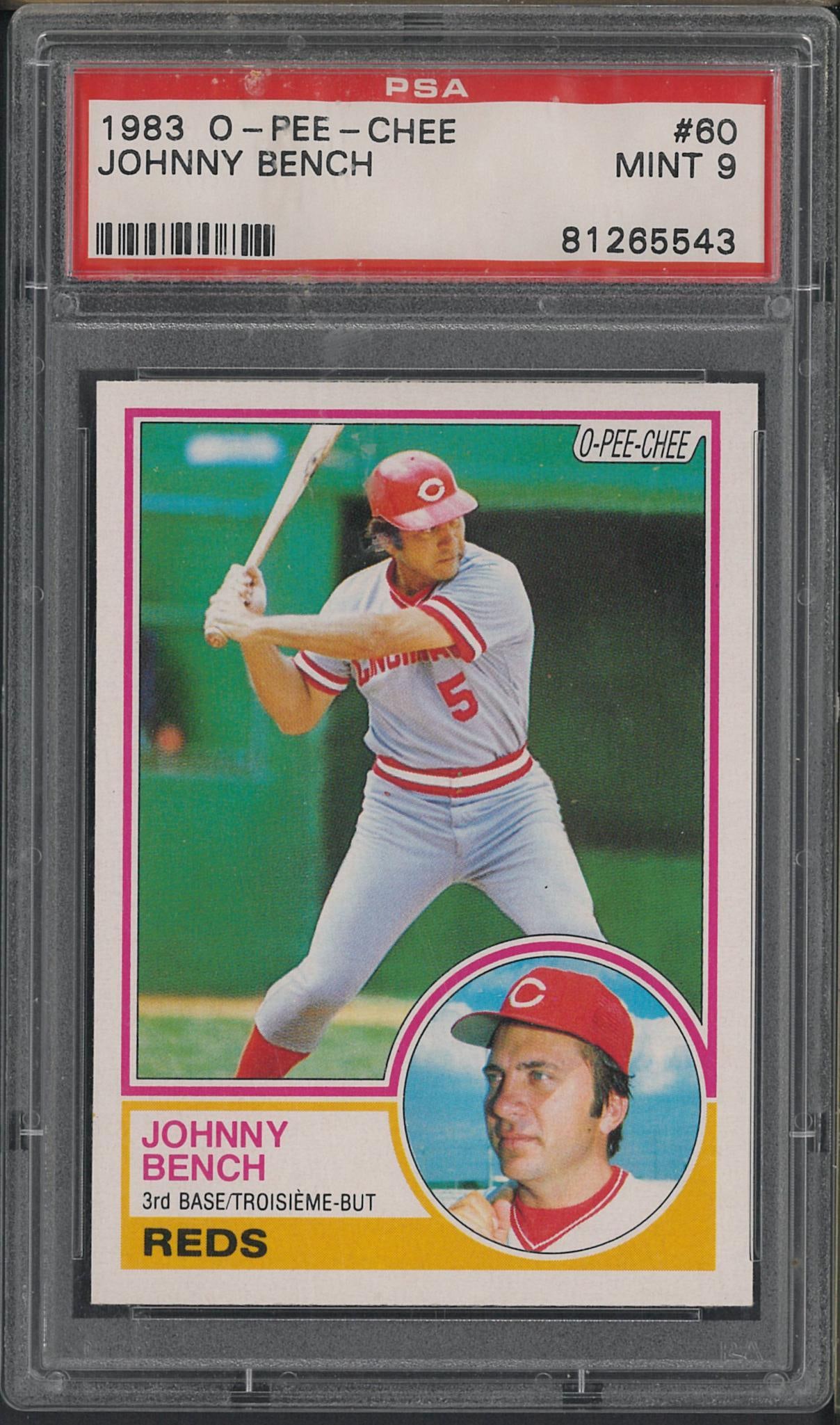 1983 O-Pee-Chee #60 Johnny Bench: 1983 O-Pee-Chee #60 Johnny Bench -PSA Mint 9