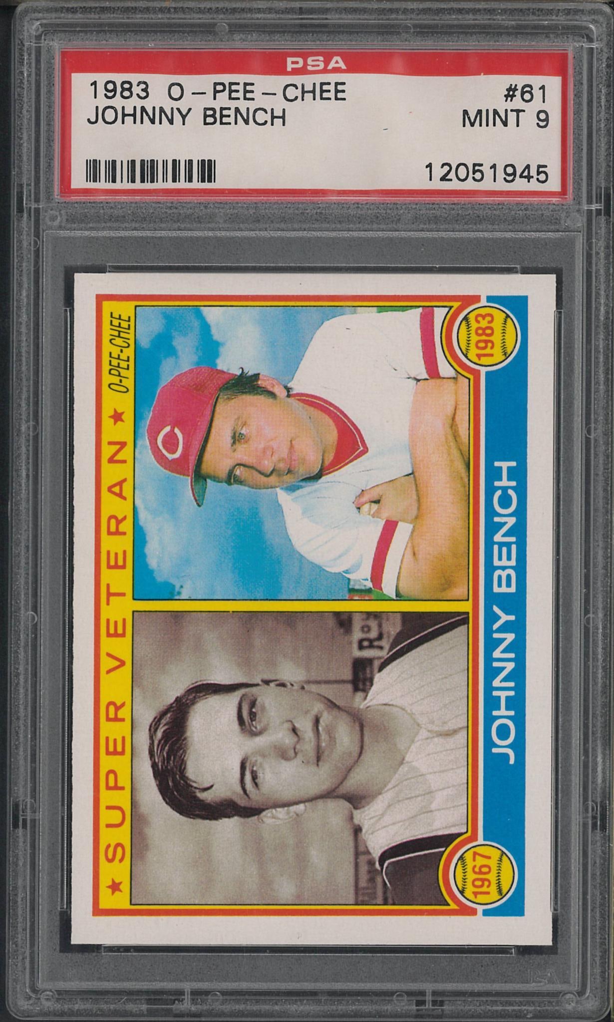 1983 O-Pee-Chee Super Veteran #61 Johnny Bench: 1983 O-Pee-Chee Super Veteran #61 Johnny Bench -PSA Mint 9