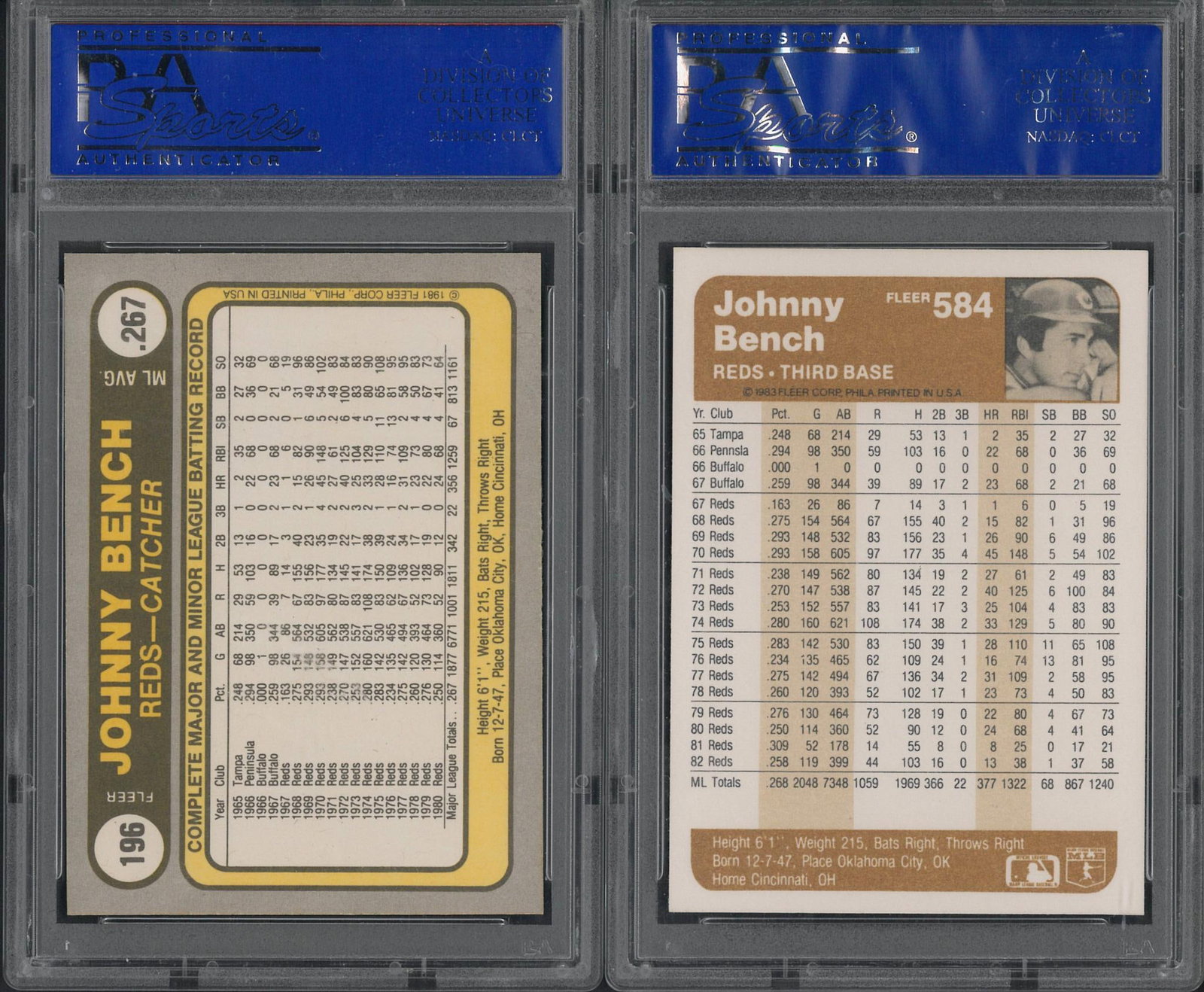 (2) 1980's Fleer Johnny Bench Cards - 2