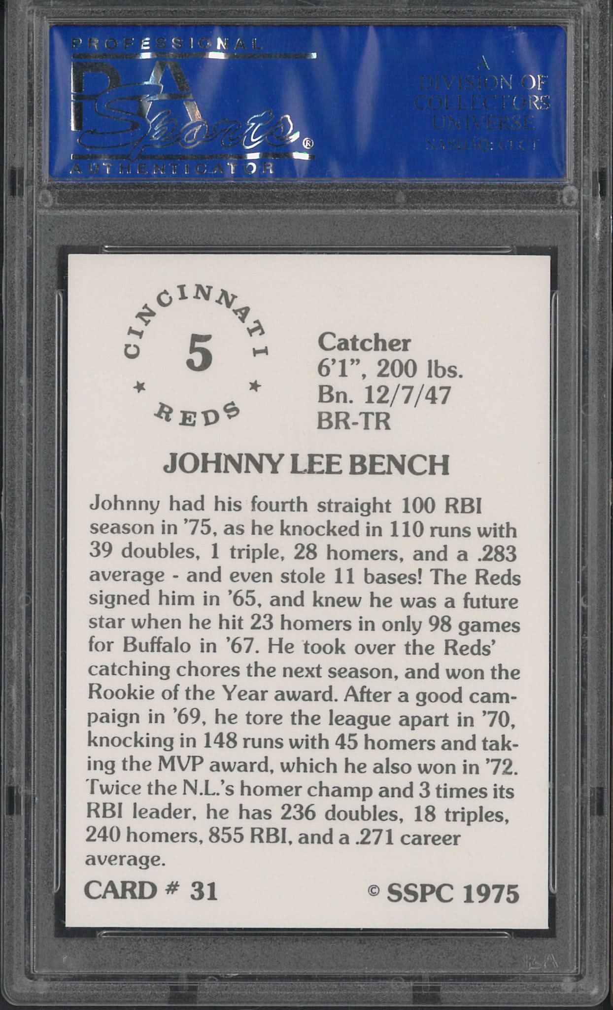 1975 SSPC #31 Johnny Bench - 2