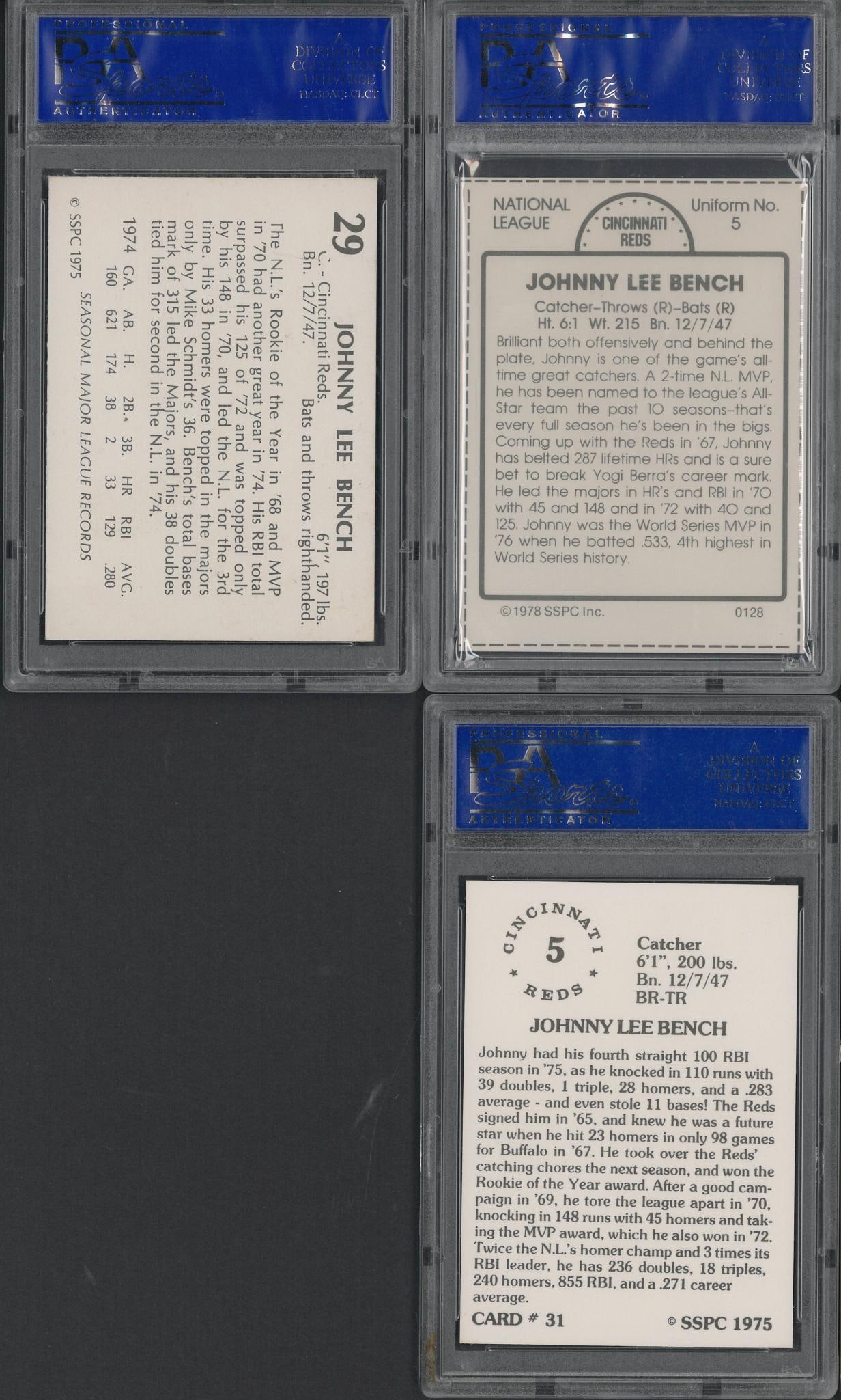 (3) 1970's SSPC Johnny Bench Cards - 2