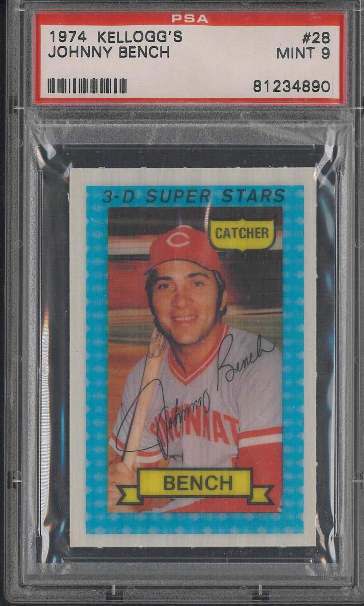 1974 Kellogg's 3-D #28 Johnny Bench: 1974 Kellogg's 3-D #28 Johnny Bench -PSA Mint 9