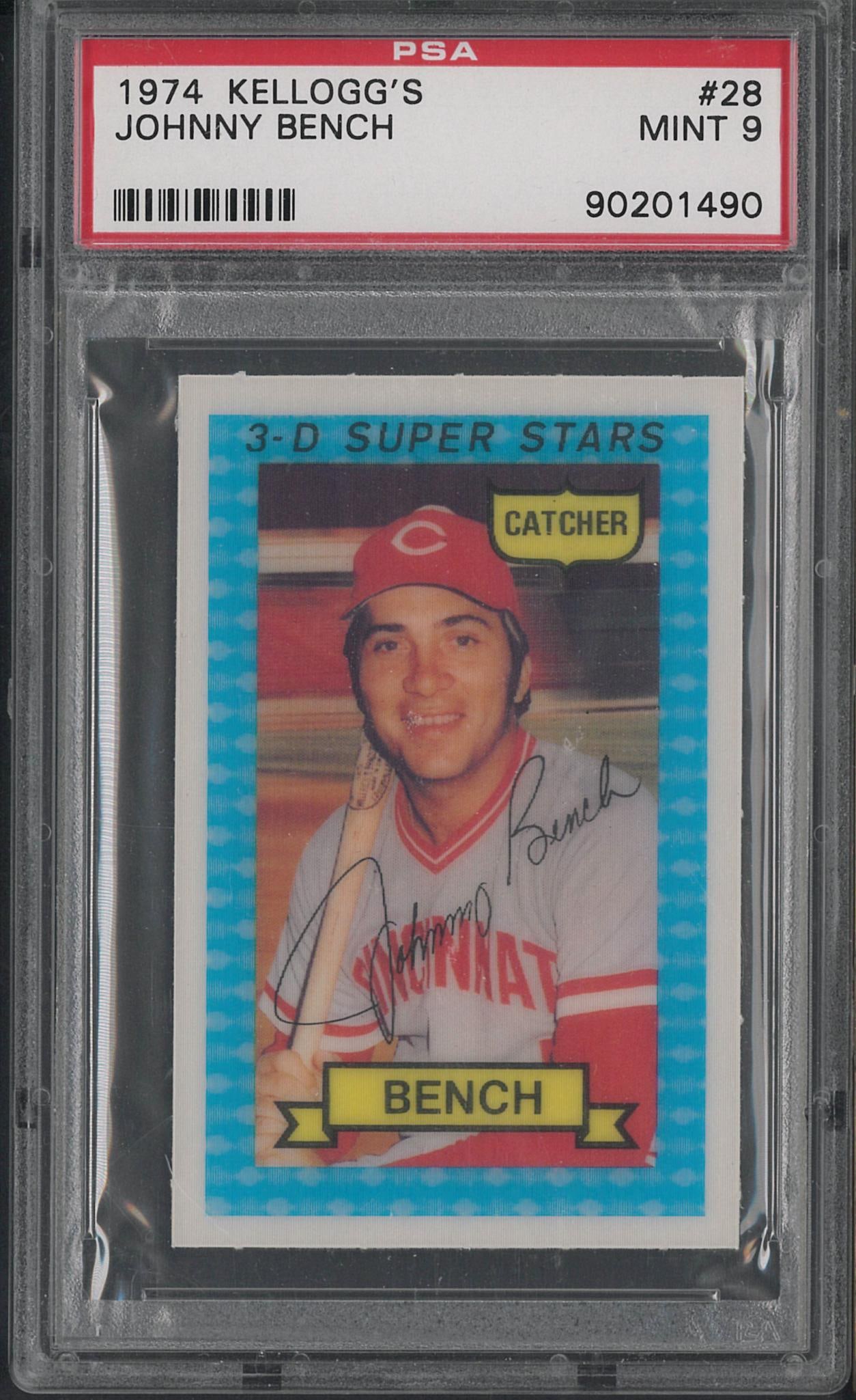 1974 Kellogg's 3-D #28 Johnny Bench: 1974 Kellogg's 3-D #28 Johnny Bench -PSA Mint 9