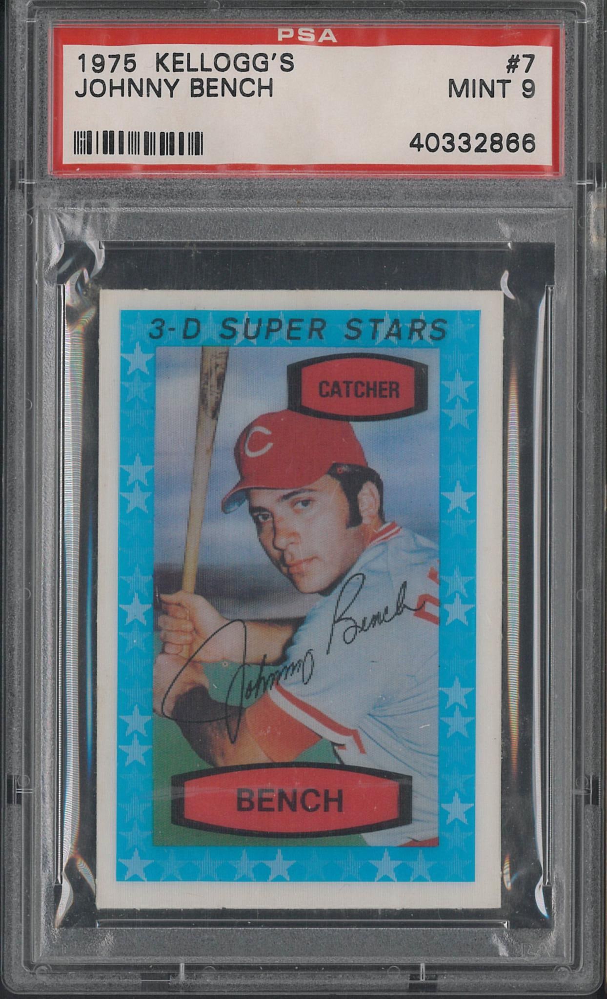 1975 Kellogg's 3-D #7 Johnny Bench: 1975 Kellogg's 3-D #7 Johnny Bench -PSA Mint 9