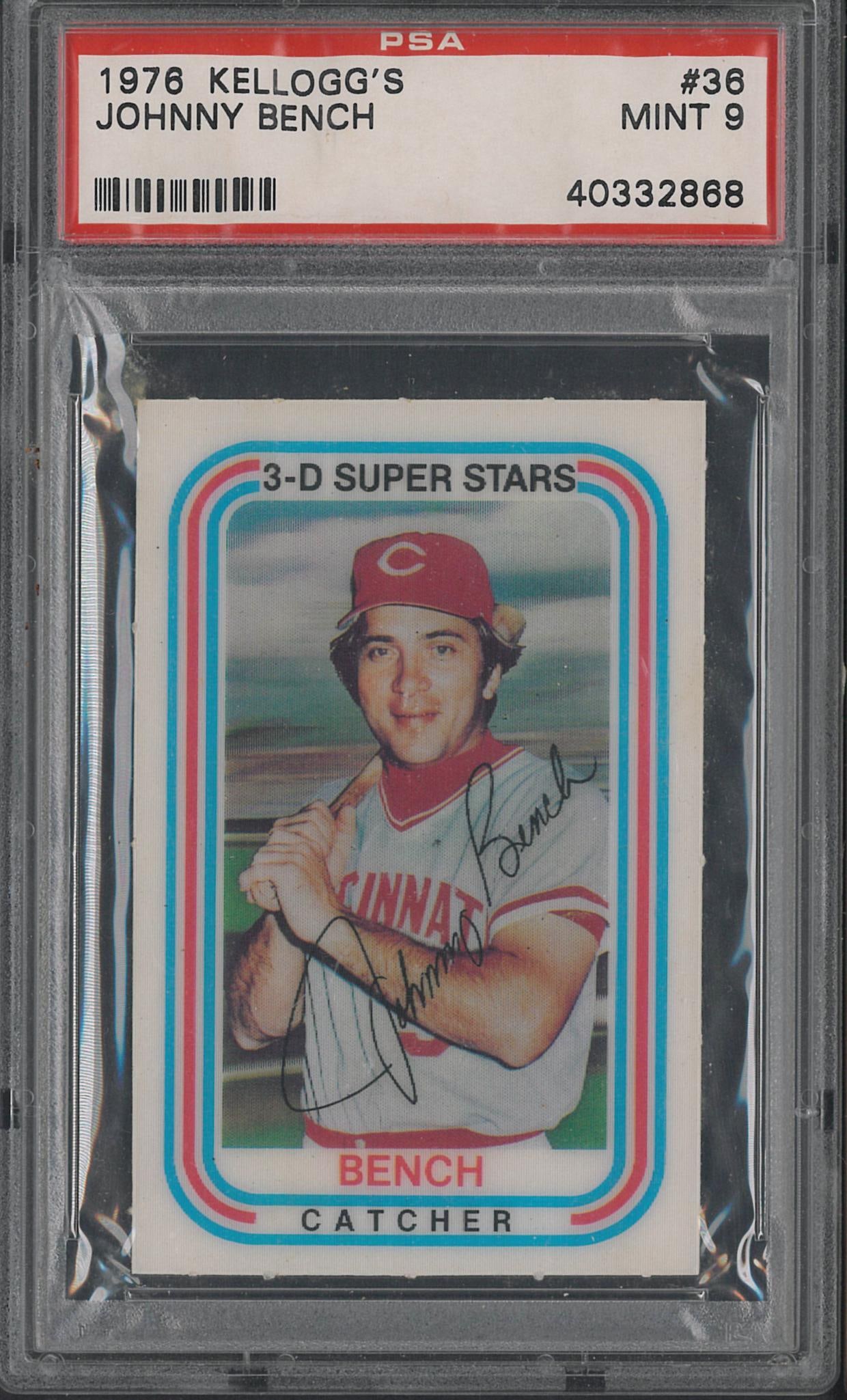 1976 Kellogg's 3-D #36 Johnny Bench: 1976 Kellogg's 3-D #36 Johnny Bench -PSA Mint 9