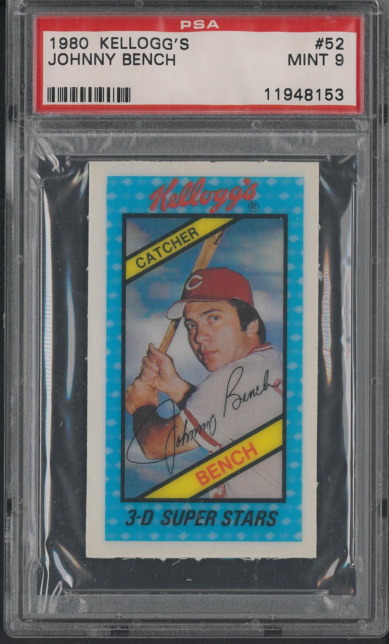 1980 Kellogg's 3-D #52 Johnny Bench: 1980 Kellogg's 3-D #52 Johnny Bench -PSA Mint 9