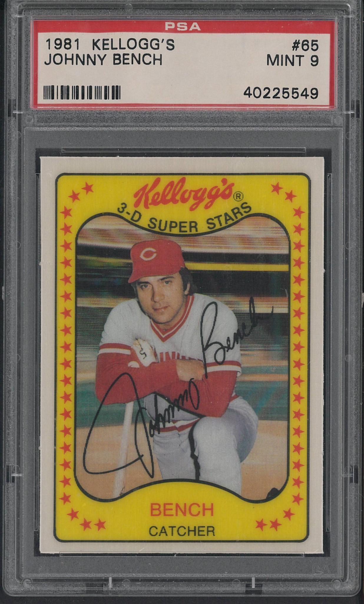 1981 Kellogg's 3-D #65 Johnny Bench: 1981 Kellogg's 3-D #65 Johnny Bench -PSA Mint 9
