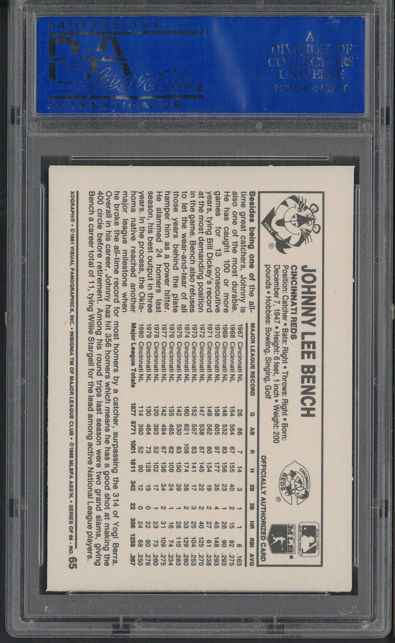 1981 Kellogg's 3-D #65 Johnny Bench - 2